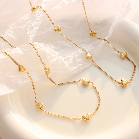 Collar Y Pulsera Corazón Acero Titanio Chapado Oro 18K Estilo Dulce Simple Mujeres