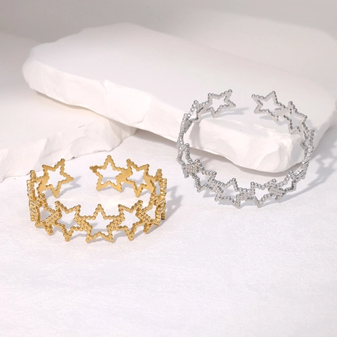 Bracciale Aperto In Acciaio Inossidabile Stella Traforata Design Semplice Gioielli Di Moda Per Donna