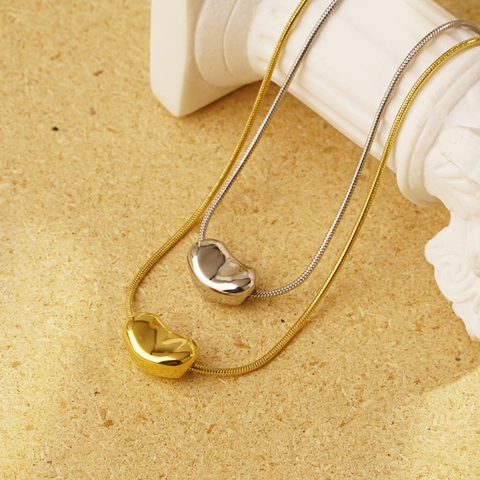 Collier Pendentif Pois en Acier Inoxydable Minimaliste pour Femmes Or Argent Plaqué Chic Haricot Chaîne d'Os de Serpent Bijoux