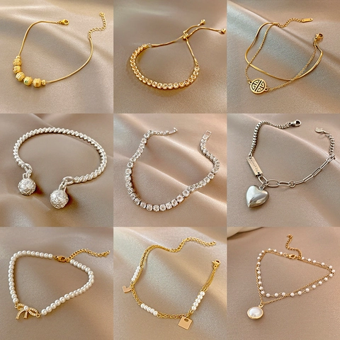 Elegant Fashion Bracelet Copper Artificial Pearl Zirconia Adjustable Jewelry Women Simple Niche Style