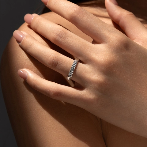 925 Sterling Silber Ring Für Damen Minimalistisches Geometrisches Strukturiertes Stapelband Schmuck Geschenk