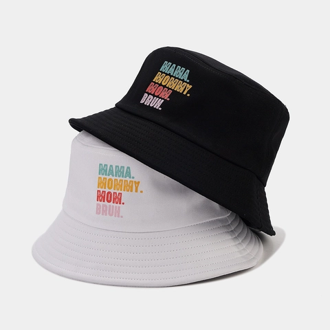 Katoenen Vissershoed Met Kleurrijke Mama Mommy Mom Bruh Letters Voor Zonbescherming Casual Outdoor Mode Voor Dames