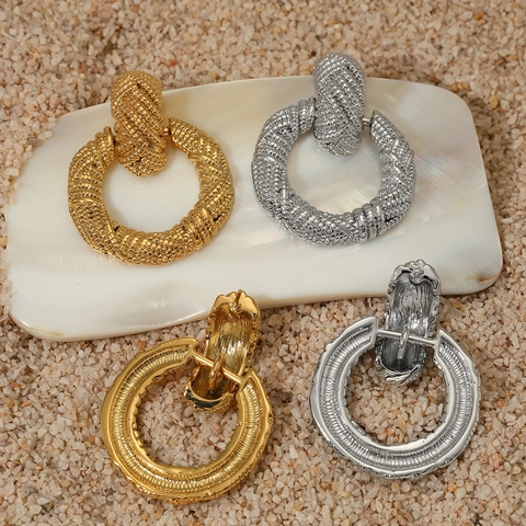 Stainless Steel Braided Hoop Earrings For Women Chunky Twisted Rope Texture Geometric Trendy High-End Fashion Jewelry