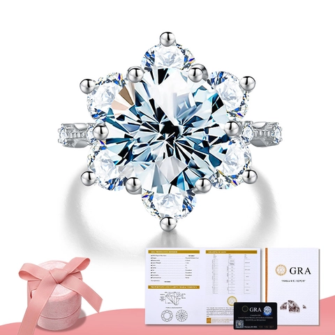 925 Sterling Silver Moissanite Sunflower Engagement Ring Round Brilliant Cut Classic Six-Prong Wedding Ring For Women Jewelry