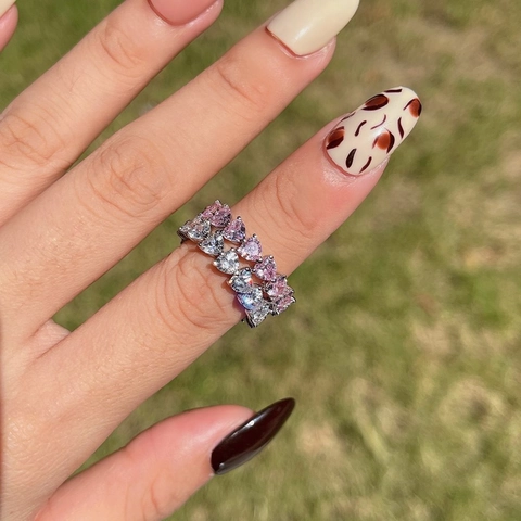 925 Sterling Zilveren Eternity Ring Met Hartvormige Zirkonia Voor Dames Luxe Trouwring Rijzetting Mode-Sieraden