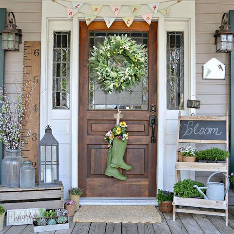 Corona Di Foglie Di Olivo Artificiale Con Bacche Bianche Eucalipto Verde Decorazione Per Porta D'ingresso Parete Casa