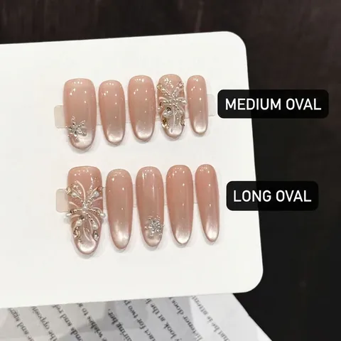 Unghie Finte Fatte A Mano Sfumate Rosa Nude Perla Artificial Strass Elegante Fiocco Di Neve Lusso Mandorla Lunghe