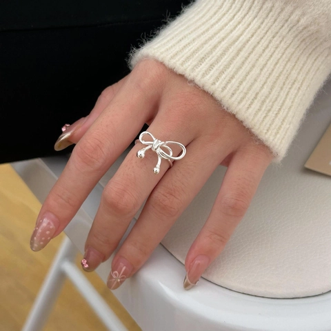 925 Sterling Silber Schleife Ring Verstellbar Offenes Design Einfacher Modeschmuck Mit Hängenden Perlen Für Damen