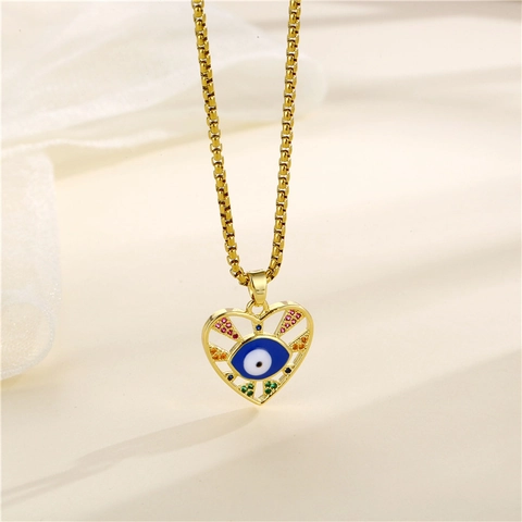 Collar Corazón Ojo Turco Azul Acero Inoxidable Circón Chapado En Oro Colgante Ojo Del Mal Joyería Moda Mujer