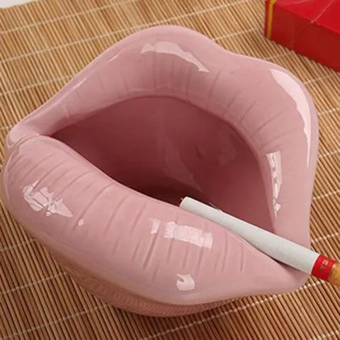 Creative Lip Shaped Ceramic Ashtray Sexy Red Mouth Desktop Decoration Art Piece For Living Room Office