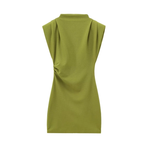 Mock-Neck Ärmelloses Drapiertes Figurbetontes Minikleid Mit Schulterpolstern Einfarbig Elegant Polyester Party Für Damen