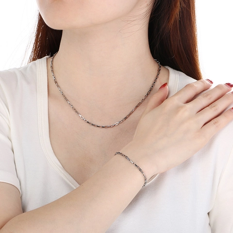 Minimalist Stainless Steel Box Chain Necklace And Bracelet Set For Women Fashion Clavicle Jewelry Versatile Accessories