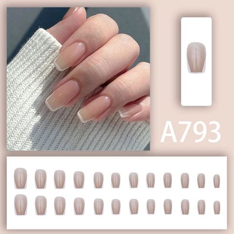 Press On Nagels Franse Stijl Witte Tip Nude Natuurlijk Glanzend Vierkant Afneembaar Draagbaar Dames Mode Manicure