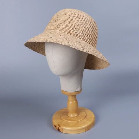 Handgemaakte Raffia Strooien Emmer Zonnehoed Opvouwbaar Ademend Japanse Stijl Strand Reizen Voor Dames Elegant