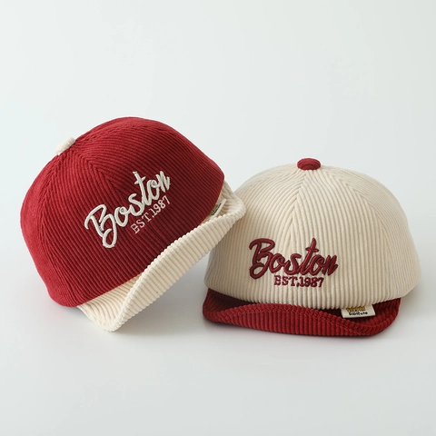 Cappello Da Baseball In Velluto A Coste Per Bambini Lettere Ricamate Patchwork Tesa Morbida Cappellino Regolabile Neonati