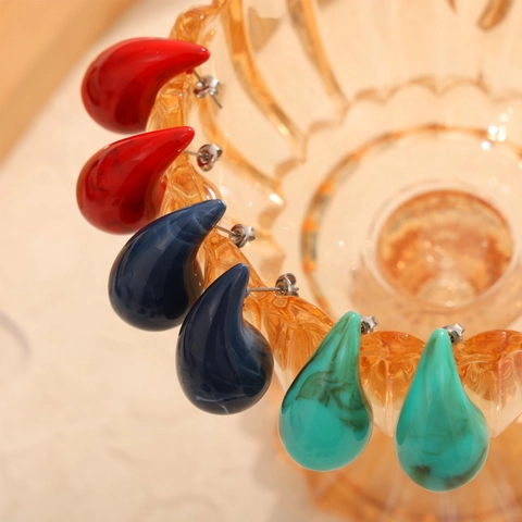Teardrop Earrings Chunky Colorful Resin Marble Texture Stainless Steel Earring Post Trendy Jewelry Women