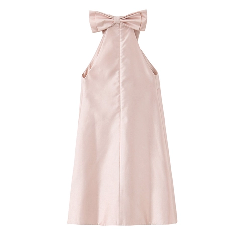 Halterneck Satin Minikleid Rückenfrei Große Schleife Elegant Abendparty A-Linie Seidig Mode Für Damen