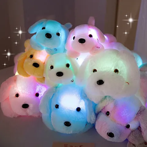 LED Glowing Plush Toy Light Up Stuffed Animal Puppy Dog Teddy Bear Star Pillow Soft Night Light For Kids Birthday Gift