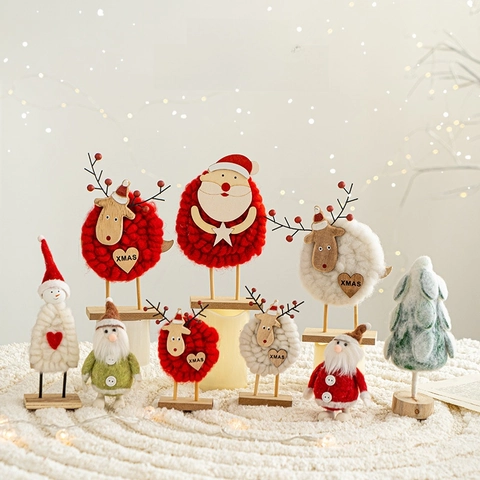Ornamenti Da Scrivania Natale Feltro Di Lana Legno Babbo Natale Pupazzo Di Neve Renna Albero Fatto A Mano Decorazione Tavola Casa Stile Nordico