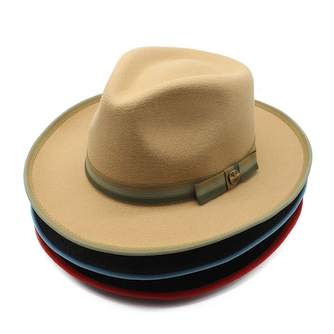 Cappello Fedora Classico In Feltro Di Lana A Tesa Larga Retro Britannico Gentleman Jazz Con Fascia A Righe E Fibbia In Metallo
