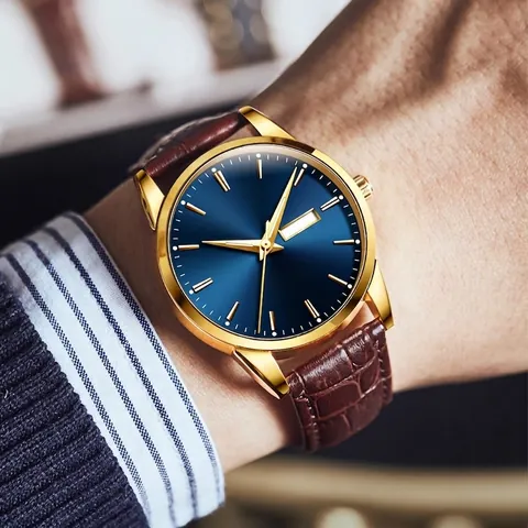 Orologio Quarzo Business Cassa Lega Cinturino Pelle PU Display Giorno Data Impermeabile Luminoso Casual Per Uomini Donne