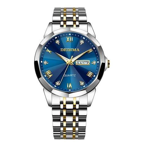 Montre À Quartz Pour Hommes Luxe Acier Inoxydable Étanche Lumineux Calendrier Double Affaires Mode Chiffres Romains Élégant