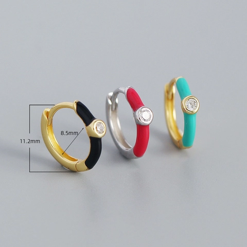 925 Sterling Silver Hoop Earrings With Colorful Enamel And Zircon Inlaid Minimalist Geometric Jewelry For Women
