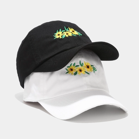 Sunflower Embroidery Cotton Baseball Cap Sun Hat Adjustable Breathable Korean Style Floral Dad Hat For Women Men