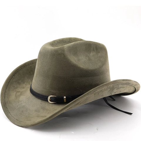 Cappello Da Cowboy Western Scamosciato Tesa Larga Fedora Con Fibbia Della Cintura Vintage Esterno Berretto Per Uomini Donne
