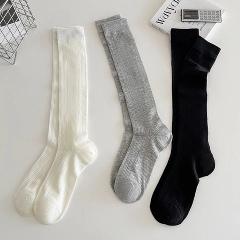 Women Knee High Slouch Socks Ballet Style Thin Mesh Breathable Ribbed Cotton Blend Solid Color Long Stockings Trendy
