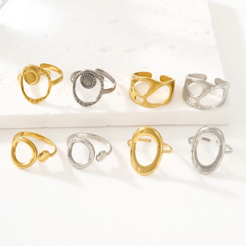 Stainless Steel Rings Hollow Geometric Adjustable Open Sun Star Face Shape Minimalist Fashion Jewelry For Women