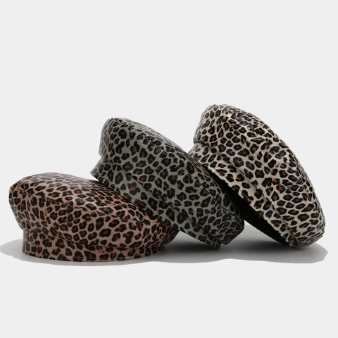 Berretto Con Stampa Leopardata Cappello Ivy Retrò In Pelle PU Stile Britannico Autunno Inverno Caldo Cappello Da Artista Regolabile