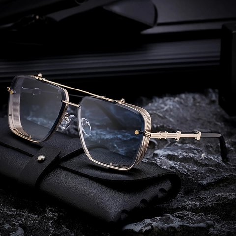 Vintage Steampunk Square Sunglasses Men Metal Frame Side Shields UV400 Protection Retro Gothic Driving PC Shades