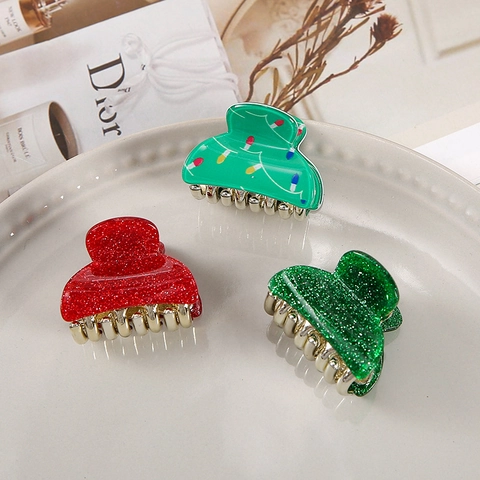 Mini Pinces À Cheveux De Noël Acrylique Résine Paillettes Plaid Motif Flocon De Neige Accessoires De Fête Pour Femmes Filles
