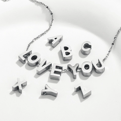 Colgantes De Letras Inglesas De Acero Inoxidable Dijes De Alfabeto 3D Moda Simple Para Fabricación De Joyas DIY