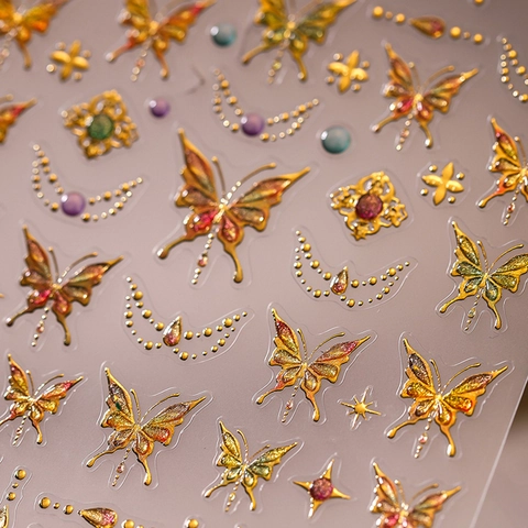 Embossed Butterfly Nail Stickers Gold Bronzing Relief Self Adhesive Decals Star Moon Designs For Manicure Art Decoration