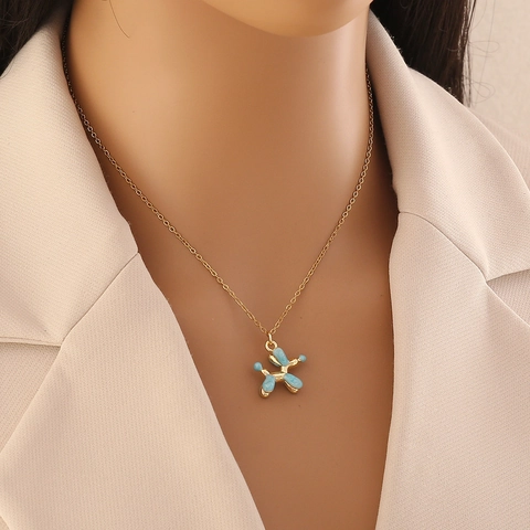 Collana Pendente Cane Palloncino Rame Smalto Colorato Gioielli Animali Per Donne Regalo Moda Carino