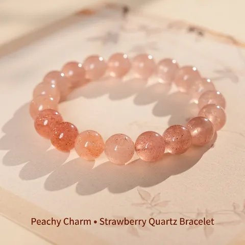 Strawberry Quartz Beaded Bracelet Natural Stone Elegant Simple Fashion Jewelry For Women