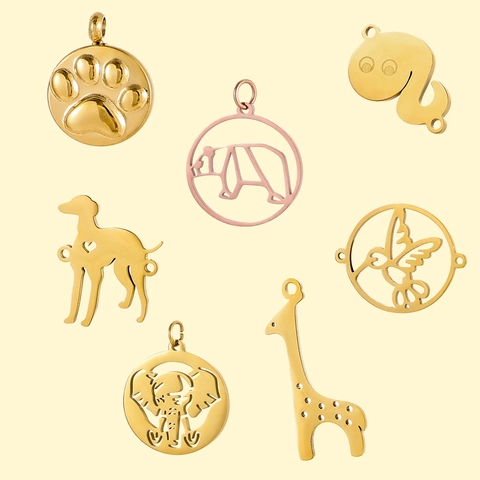 Animal Charms Stainless Steel DIY Jewelry Pendants And Chains For Necklace Bracelet Making Elephant Giraffe Dog Paw Gold Plated
