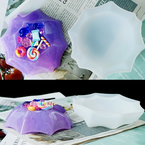 Decagonal Plate Silicone Mold For DIY Resin Casting With Star Sequins Mixing Cups And Stir Sticks Crafting Tools