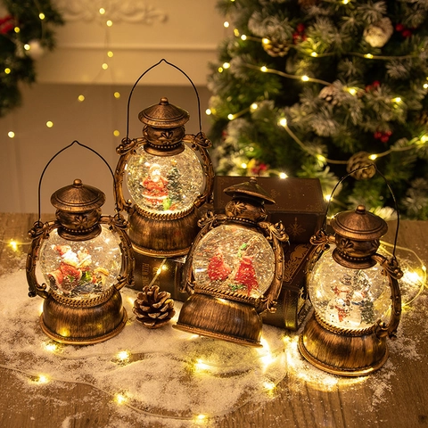 Kerst Sneeuwbol Lantaarn Retro Muzikaal LED Nachtlampje Kerstman Sneeuwpop Vakantie Decoratie