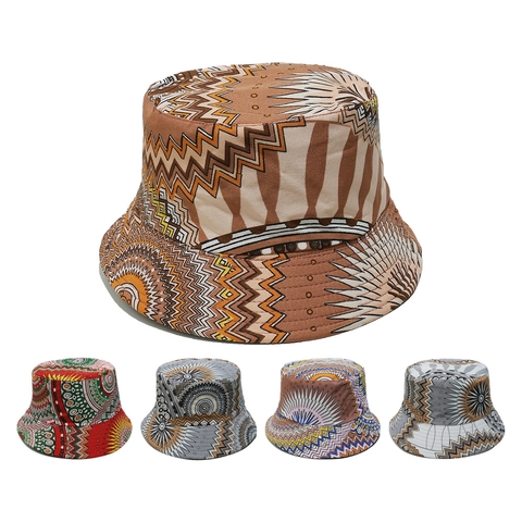 Cappello A Secchiello Bohemien Etnico Poliestere Stampa Geometrica Protezione Solare Estate Esterno Vintage Donne