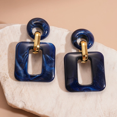 Geometric Drop Earrings With Acrylic Marble Pattern And 925 Sterling Silver Earring Post Retro Fashion Jewelry For Women