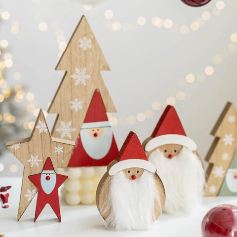 Ornements De Bureau De Noël En Bois Père Noël Étoile Arbre Peints Style Nordique Décoration De Table Festive
