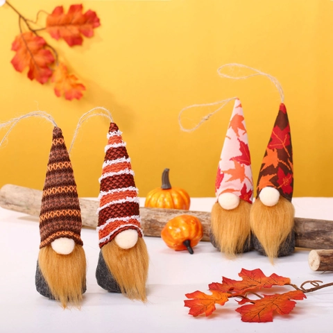Ornamenti Appesi Gnomo Autunnale Ringraziamento Festa Del Raccolto Cappello A Punta Zucca Foglia Di Acero Peluche Maglia
