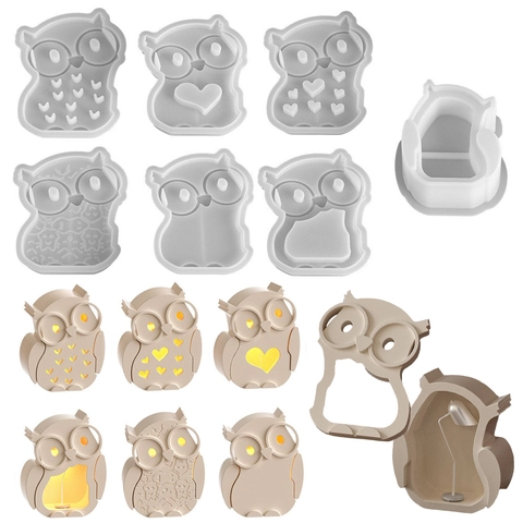 Owl Silhouette Lamp Silicone Mold DIY Handmade Resin Plaster Night Light Decorative Craft Halloween Theme
