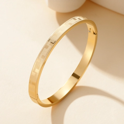 Bracciale Rigido In Acciaio Inossidabile Con Motivo Greco Chiusura A Cerniera Geometrico Gioielli Di Moda Minimalista Unisex