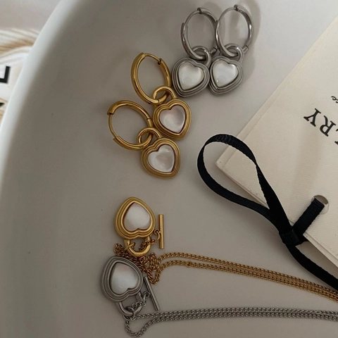 Collar Pendientes Colgante Corazón Acero Titanio Cierre Palanca Ojo Gato Joyas Elegantes Minimalistas Para Mujeres