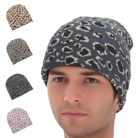 Leopard Print Strickmütze Beanie Weich Acryl Warm Winter Totenkopf Kappe Für Damen Herren Mode Trendy
