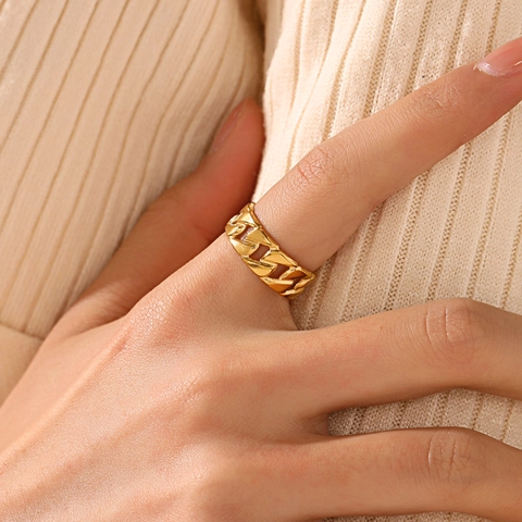 Moderner Edelstahl Kettenring 18K Vergoldet Ins Stil Offen Verstellbar Zeigefinger Ring Für Damen Mode Schmuck